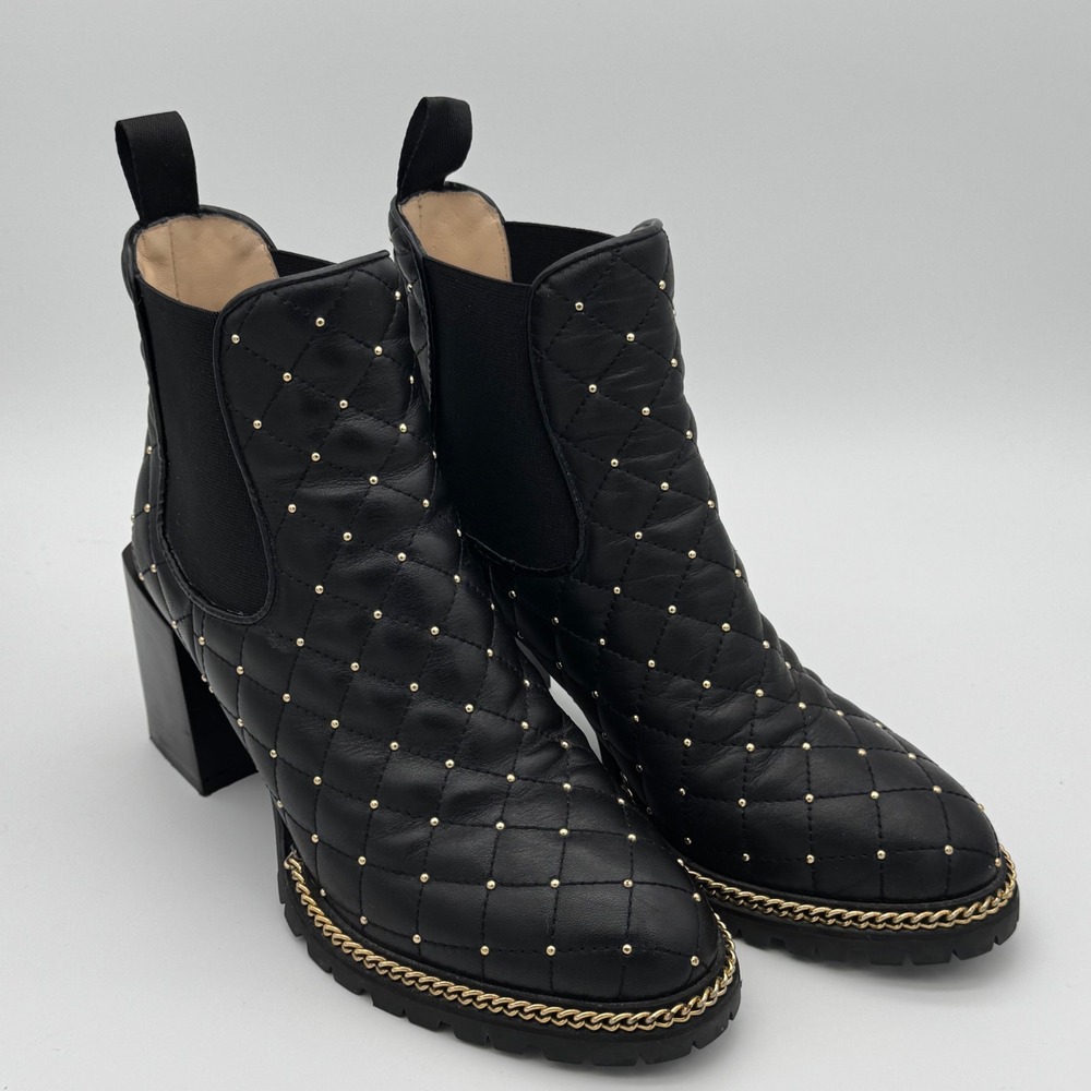 Aquatalia Black Quilted Studded Leather Chelsea Boots Size 37.5 Vibram Sole